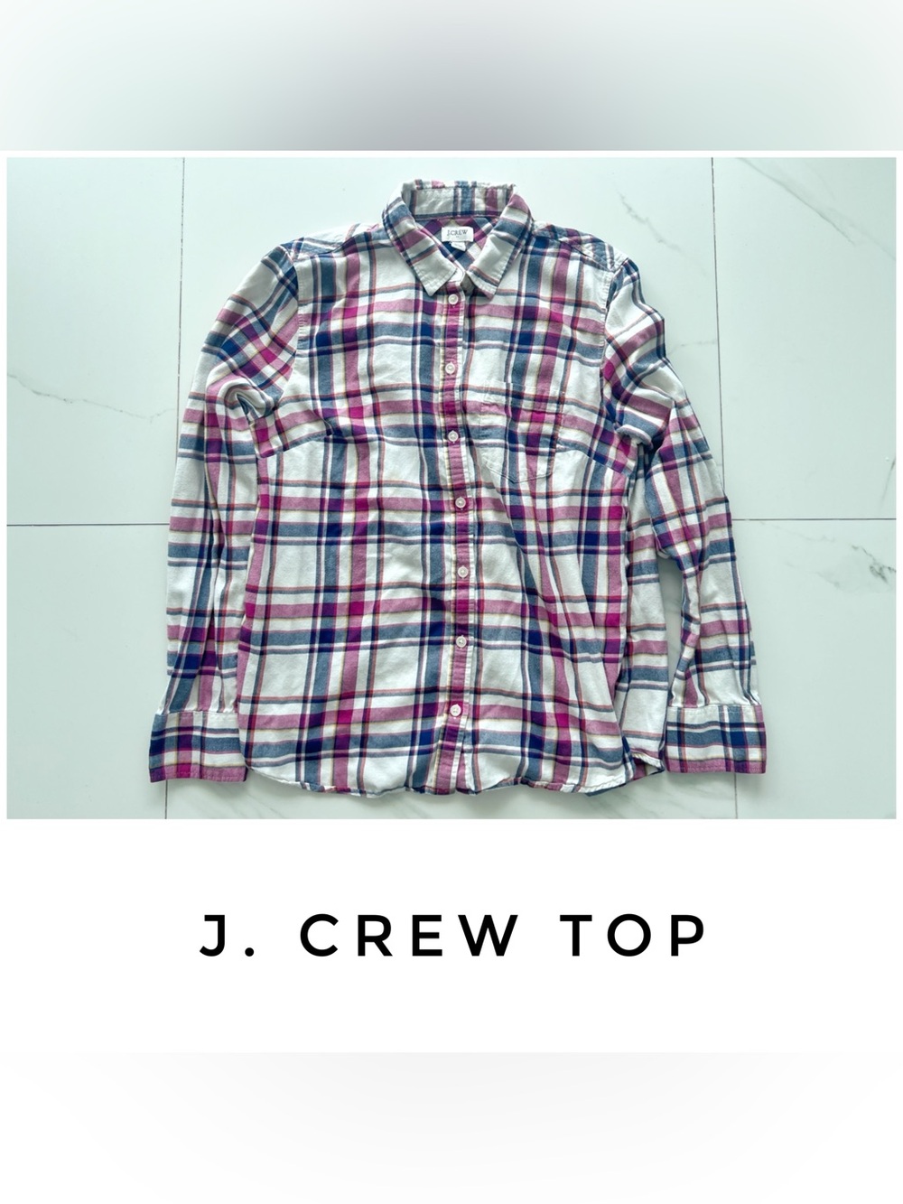 J. Crew White Plaid Button-Down Shirt with Pink & Blue
